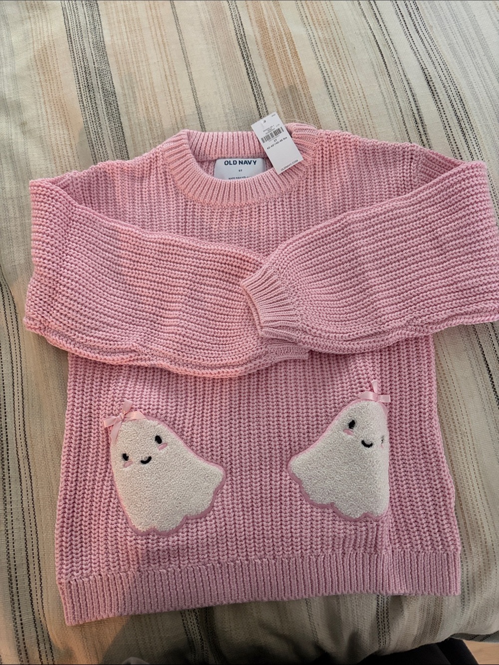 Old Navy Pink Crewneck Sweater with Ghost Appliqués